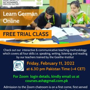 FREE TRIAL CLASS on Friday, February 11, 2021 at 6.30 pm Pakistan Time (+4 CET) on ZOOM