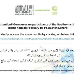 Result of the German Goethe-Institut exams held on February 18-19, 2023 in Lahore!