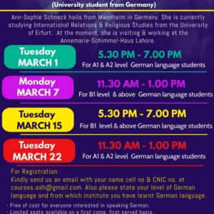 Come, join us & practice your German speaking skills with Ms. Anne-Sophie Schneck