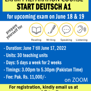Online A1 German language exam preparation course in June 2022