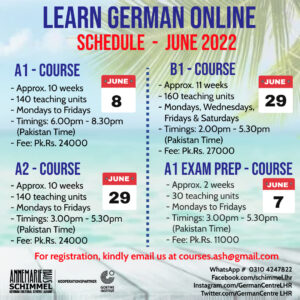 A1, A2 & B1 online  German language courses in June 2022