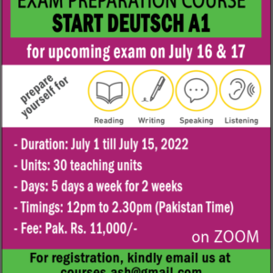 Online A1 German language exam preparation course in July 2022